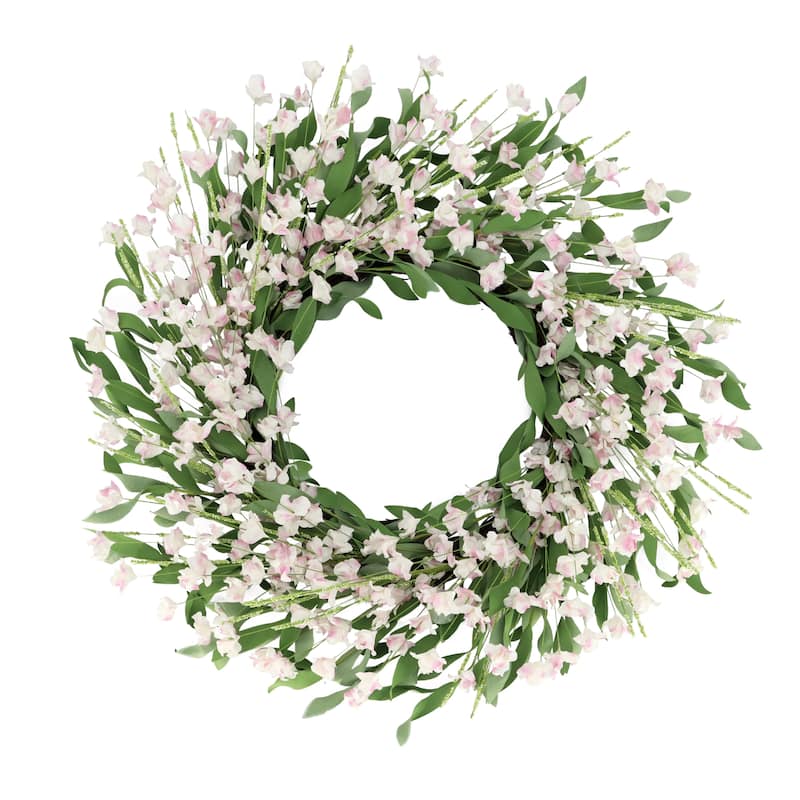 Pea Blossom Floral Artificial Spring Wreath - 24" - White