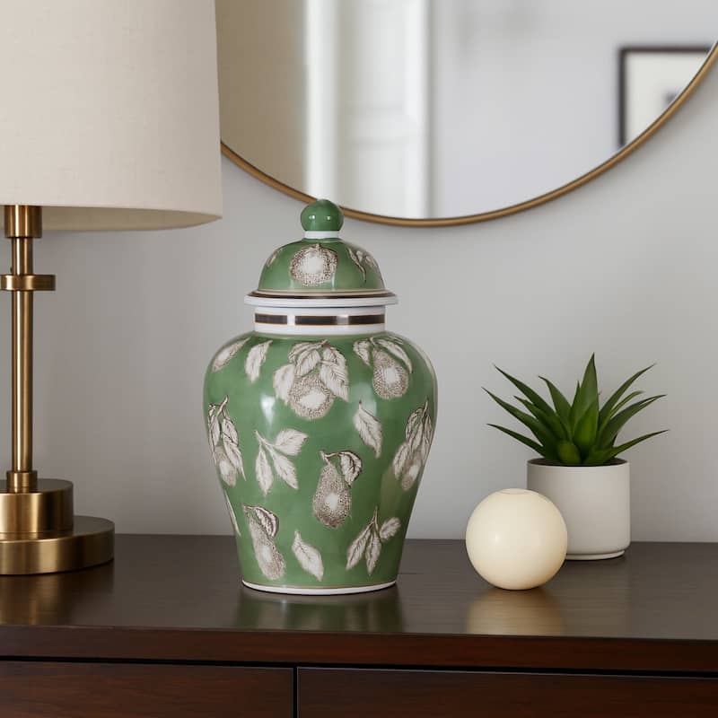 Decorative Bird and Flower Temple Jar with Lid