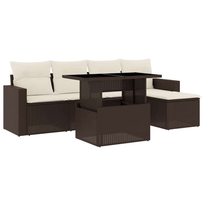 vidaXL Patio Sofa Set with Cushions Outdoor Furniture 6 Piece Poly Rattan - 21.7 x 39.4 x 28.7 in