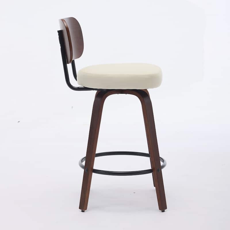 Upholstered Faux Leather Counter Height Barstools with Walnut Back and Bentwood Legs