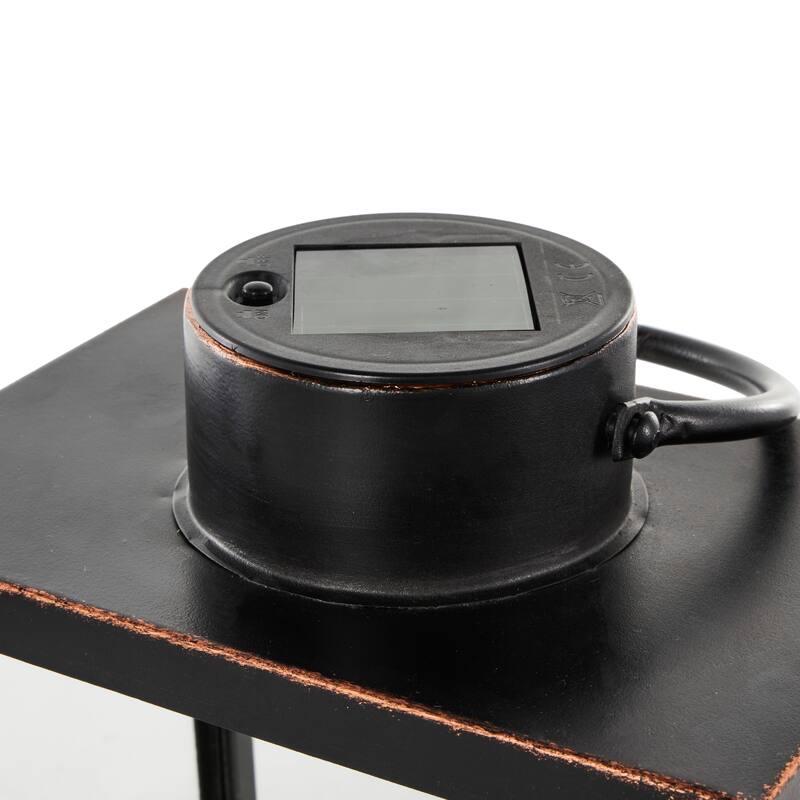 Black Metal Modern Indoor Outdoor Candle Lantern with Gold Accents