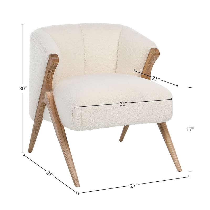 Omar Ivory Sheepskin Upholstered Occasional Arm Chair with Natural Oak Finished Legs