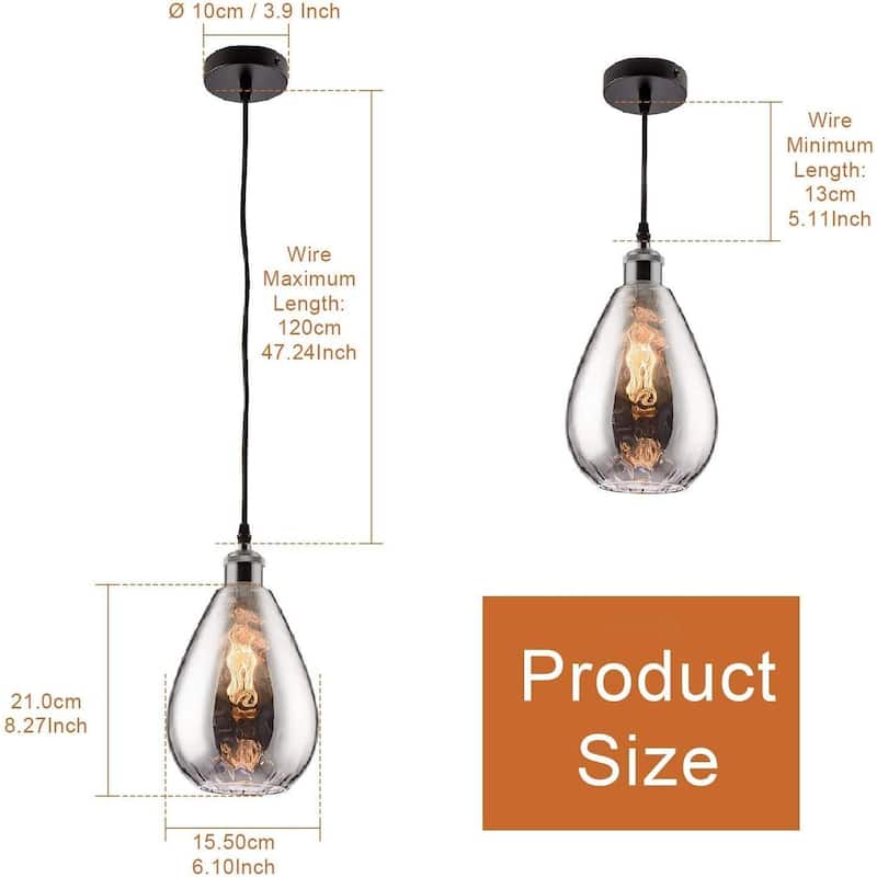 Industrial glass pendant lights modern teardrop chrome mirror effect hanging lighting fixture - N/A