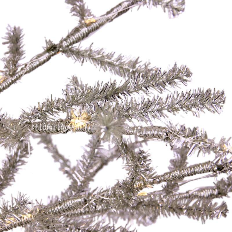 3' LED Silver Tinsel Twig Artificial Christmas Tree - Clear Lights - 3 Foot