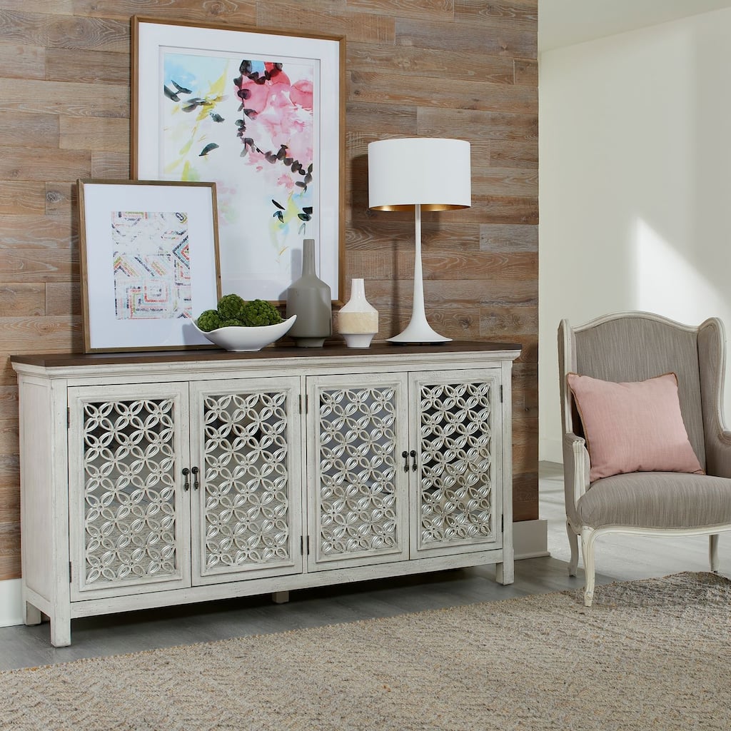 Westridge Wirebrushed Gray White Worn Wood 4 Door Accent Cabinet