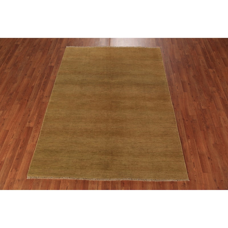 Solid Yellow Gold Modern Gabbeh Oriental Area Rug Handmade Wool Carpet - 4'9" x 6'5"