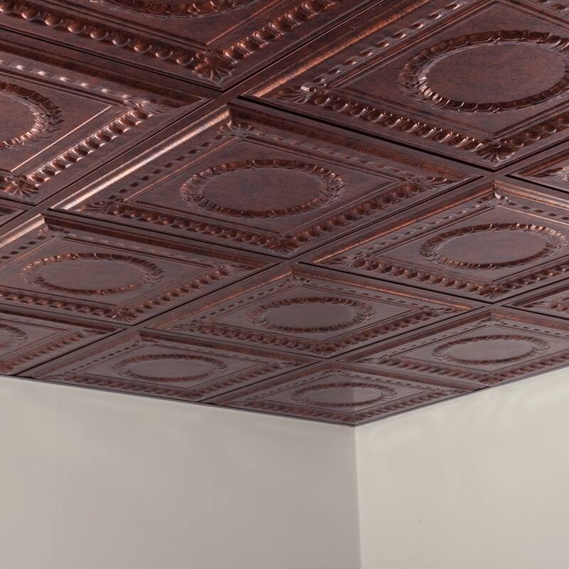 FASÄDE Rosette Decorative Vinyl 2ft x 2ft Lay in Ceiling Panel in Moonstone Copper (5 Pack)
