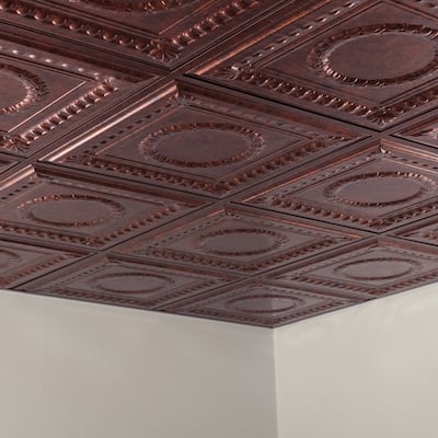 FASÄDE Rosette Decorative Vinyl 2ft x 2ft Lay in Ceiling Panel in Moonstone Copper (5 Pack)