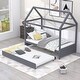 preview thumbnail 2 of 7, Pine Wood+MDF+Upholstery Easy Assembly 2 Beds in 1 Twin Size House Platform Bed with Trundle.