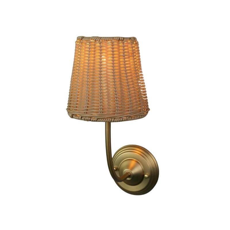Modern retro light bulb gold wall sconce rattan bathroom light