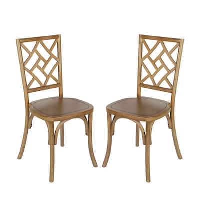 2PK Commercial Solid Wood Stackable Dining Chair with Intricate Back - 19.75"D x 17.25"W x 35.5"H