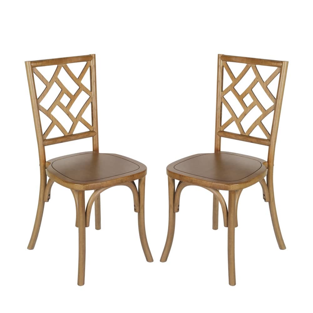 2PK Commercial Solid Wood Stackable Dining Chair with Intricate Back - 19.75"D x 17.25"W x 35.5"H