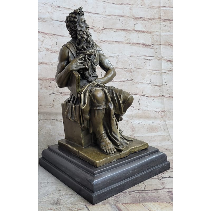Michelangelos Moses Bronze Statue Sculpture Figure Jewish Biblical Decor 13 Inches X 7 Inches