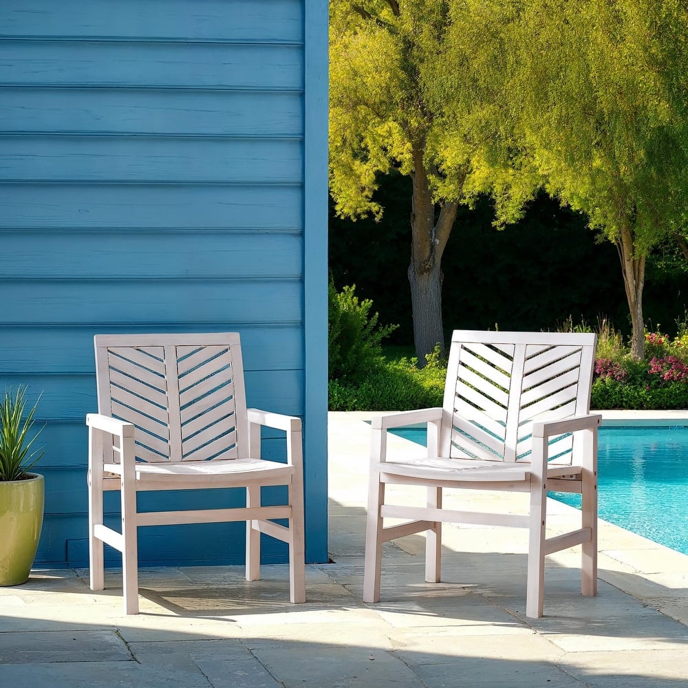 Walker Edison Acacia Wood Chevron Patio Chair (Set of 2)