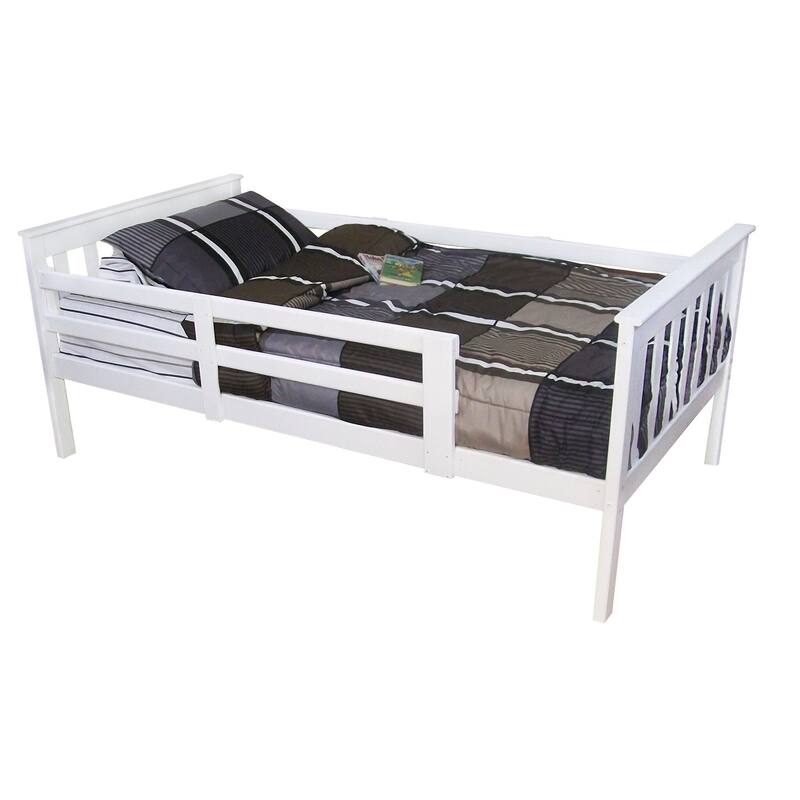 Pine Twin Mission Bed with Safety Rails - White