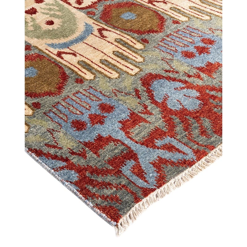Ikat One-of-a-Kind Hand-Knotted Area Rug - Gray, 9' 2" x 12' 3" - 9' 2" x 12' 3"
