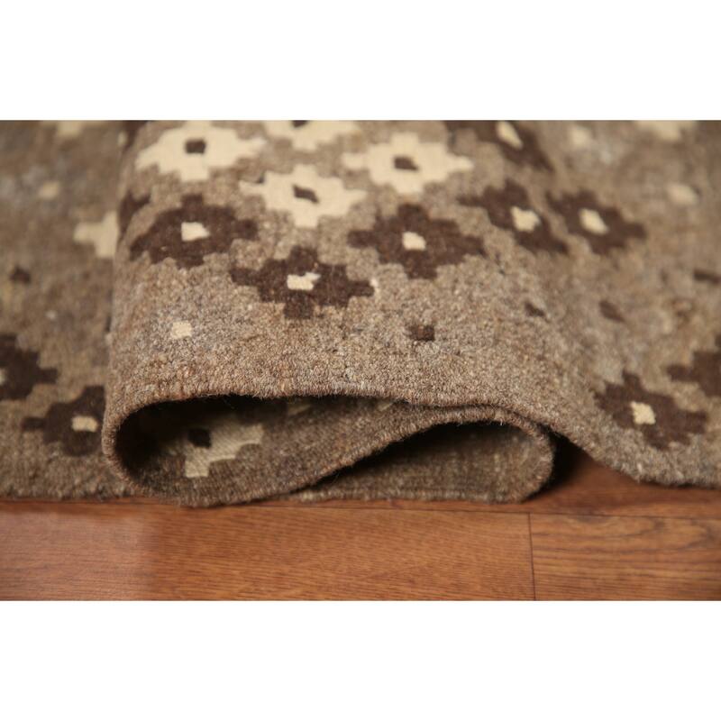Hand Woven Oriental 100% Wool Carpet Southwestern All-Over Brown Kilim Area Rug - 6' 6'' X 5' 1''