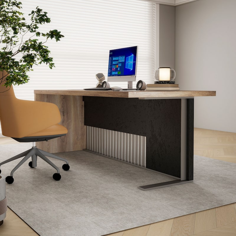 WESOME L-shaped Executive Office Desk with 2 Drawers 4 Wheels File Cabinets Cable Management