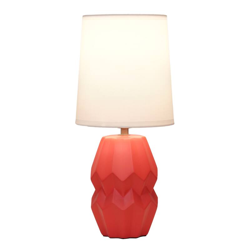 Geometric Ceramic Table Lamp with White Drum Shade - 19.5" - Orange