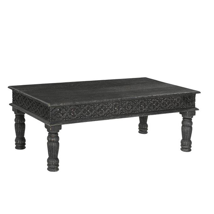 HomeRoots 51" Black Solid Wood Distressed Coffee Table - 51
