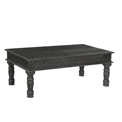 HomeRoots 51" Black Solid Wood Distressed Coffee Table - 51