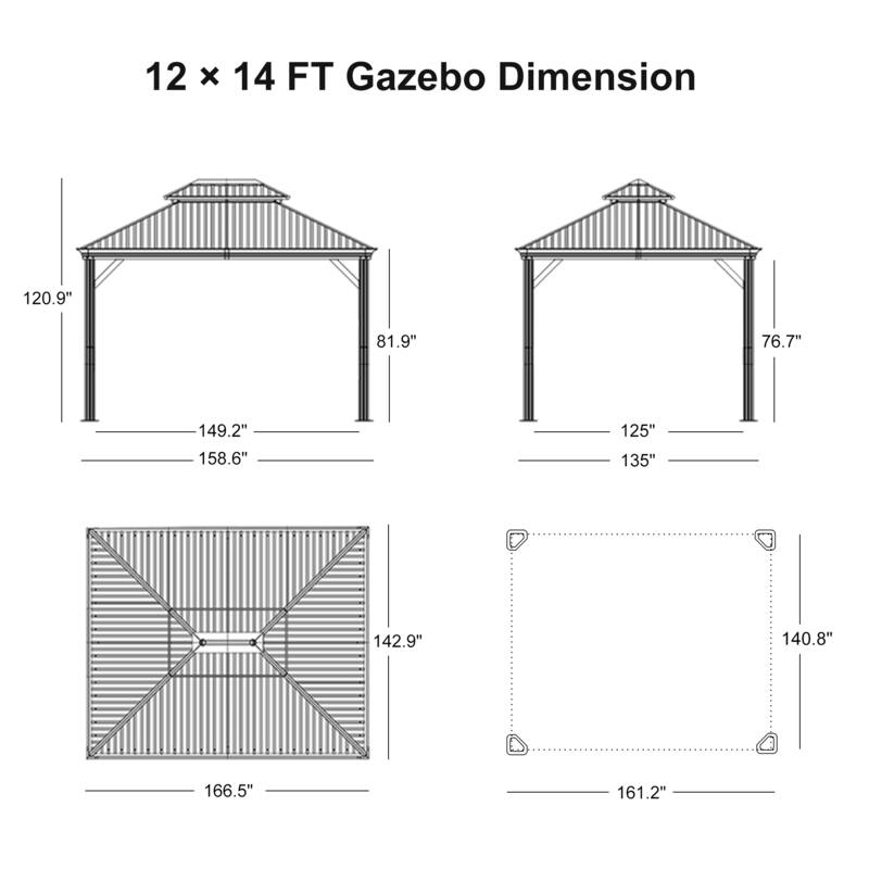 PURPLE LEAF 10x12 Outdoor Galvanized Steel Hardtop Gazebo, Aluminum Frame Gazebo With Curtains