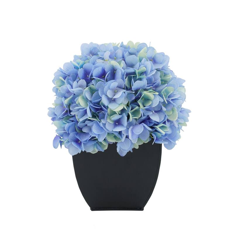 Faux Hydrangea in Black Tapered Zinc Cube