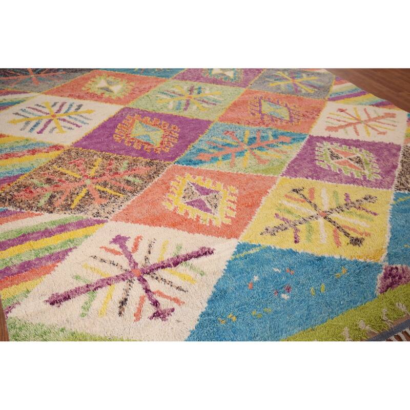 Colorful Trellis Plush Moroccan Style Rug Hand-Knotted Wool Carpet - 8'10" x 12'5"