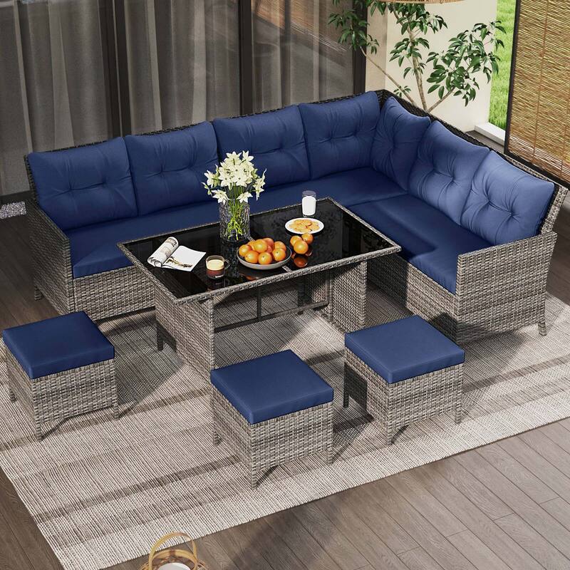 Costway 7 PCS Patio Dining Furniture Set PE Rattan Sectional Sofa Set - See Details
