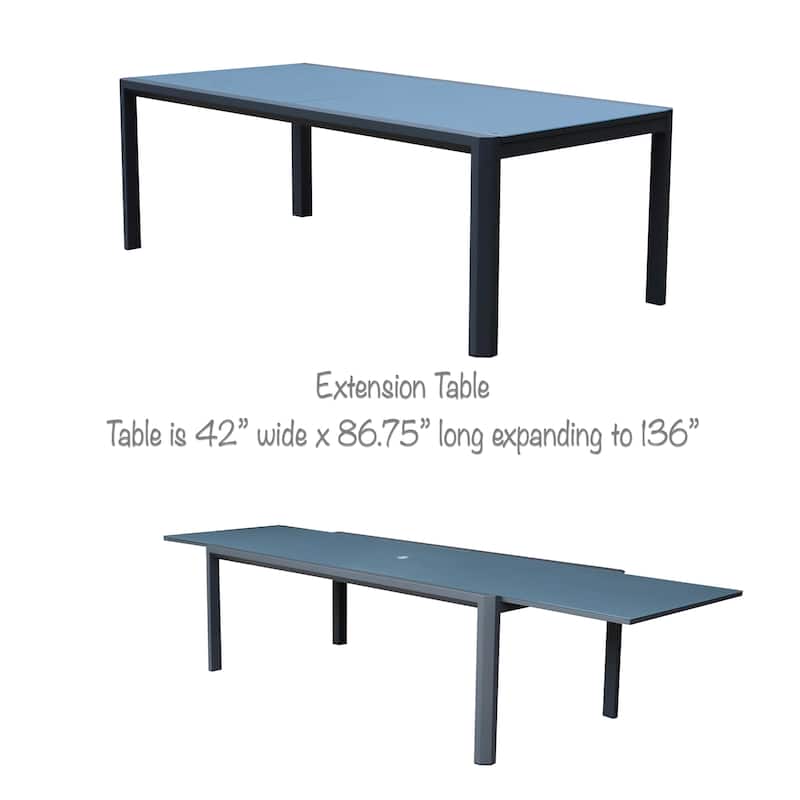 Tropea Dark Grey 13-Piece Aluminum Outdoor Dining Set with Sling Set in Midnight Grey - N/A