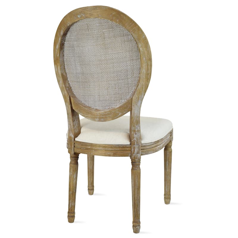 French Chic Vintage Style Dining Side Chair With Upholstered Linen Welted Fabric And Elegant Natural Rustic Wood Frame