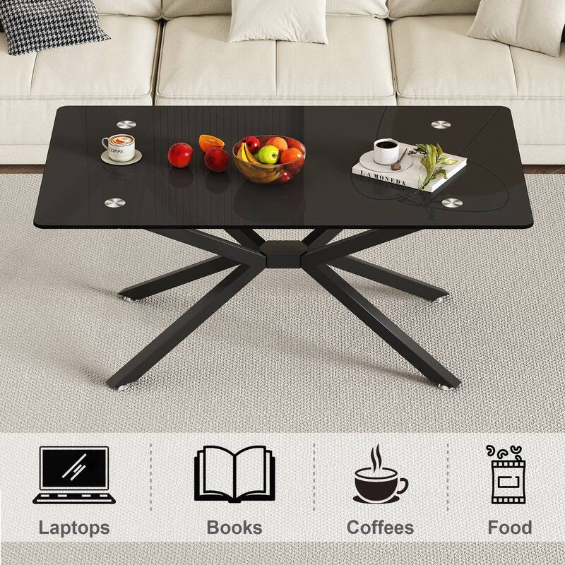 Stylish Rectangular Glass Coffee Table with Sturdy Metal Legs for Various Rooms
