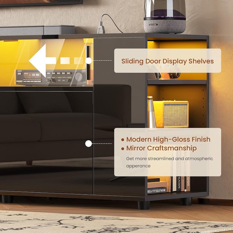 TV Stand for 70/75/80 Inch TV 1 Drawer and 2 Storage Cabinet Power Outlet