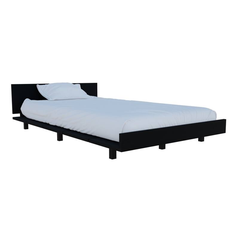 Black Twin Bed Base with Headboard, Easy Assembly, Modern Classic Design