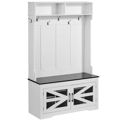 Hall Tree Bench with Shoe Storage and Hooks for Entryway or Mudroom - / 42.24” x 16.44” x 67.2”
