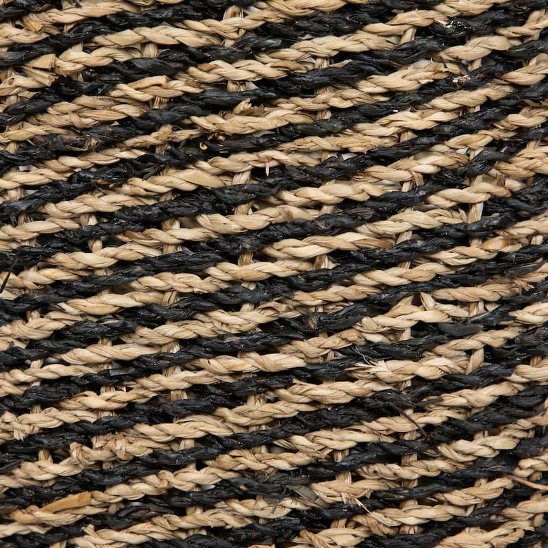 Set of 3 Striped Beige and Black Woven Seagrass Storage Baskets 14"