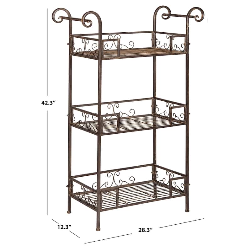 SAFAVIEH Outdoor Abigale Victorian Scroll Iron 3-Tier Shelf - 28"W x 12"D x 42"H