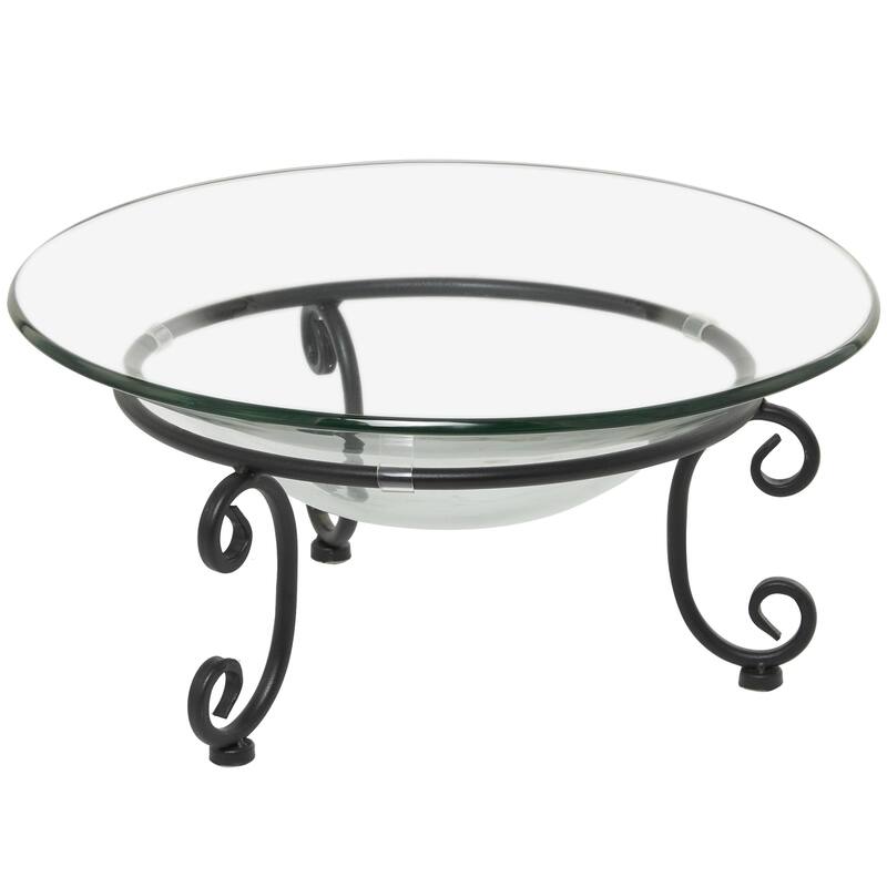 Tempered Glass Kitchen Serving Bowl with Black Metal Scroll Stand - Clear - Roche River Decor