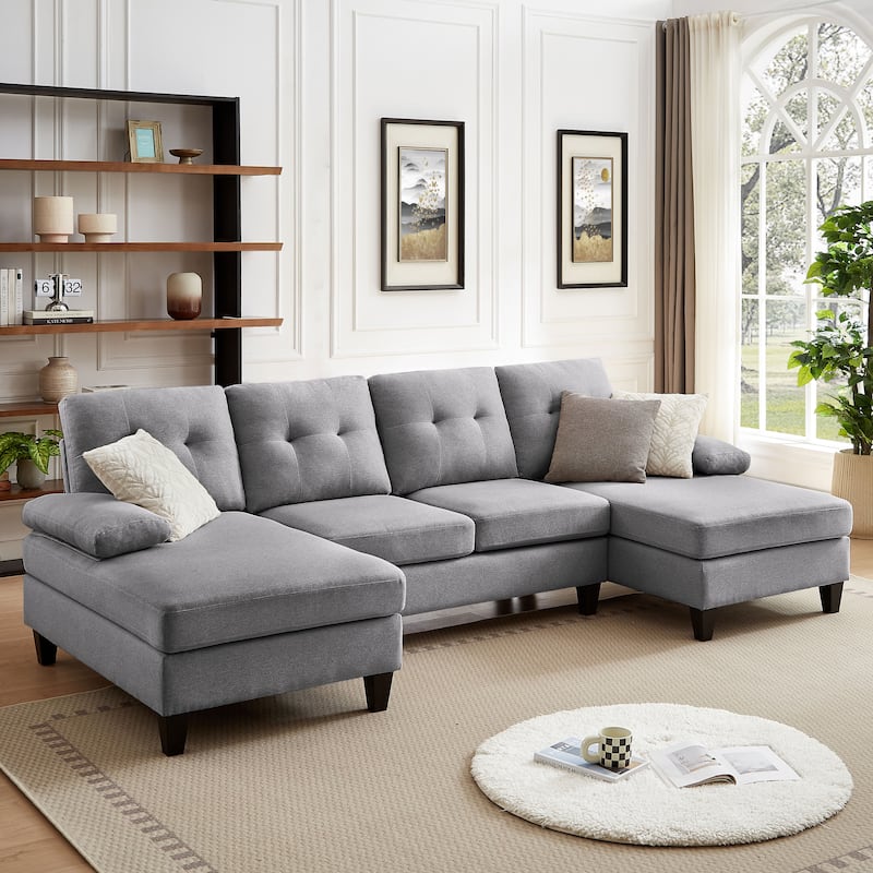 Jarenie U-Shaped 4 Seat Sectional Sofa Couch with Double Chaise for Living Room - Ash