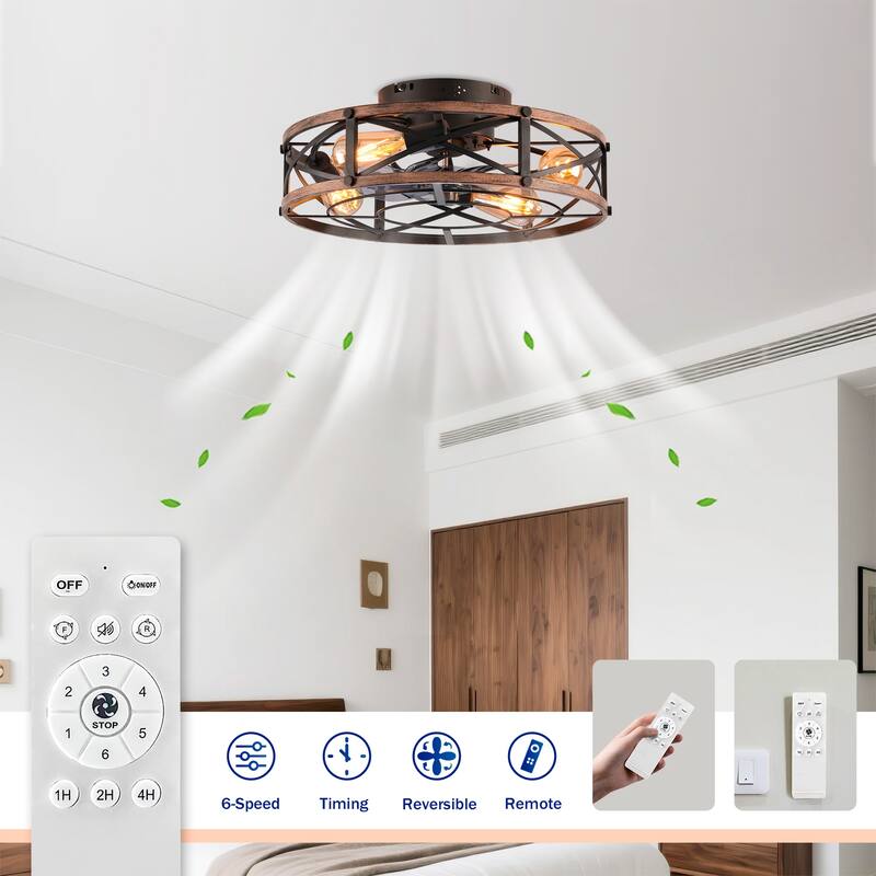 20Inch Farmhouse Ceiling Fans with Remote Control,6 Speed Reversible Flush Mount Low Profile Rustic Ceiling Fan - N/A