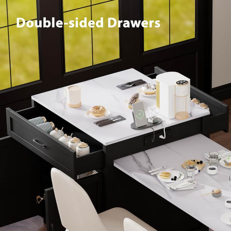 Anmytek Expandable Kitchen Island and Dining Table with Power Outlets - Convertible Cart to Table for Small Spaces