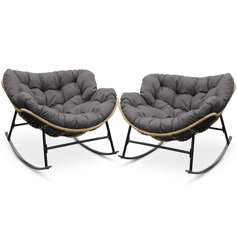 FINCATI Outdoor Rocking Papasan Chair, Rocking Chair Outdoor, 450 lbs Indoor Oversized Rocking Papasan, Comfy Rocking Egg Chair