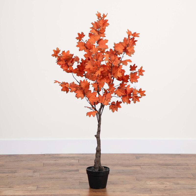 Potted Artificial Maple Tree - 4' - Orange and Brown