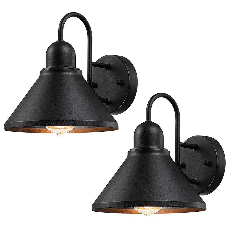 1-Light Black Outdoor Wall Sconce Gooseneck Barn Light set of 2 - 8.2in wide