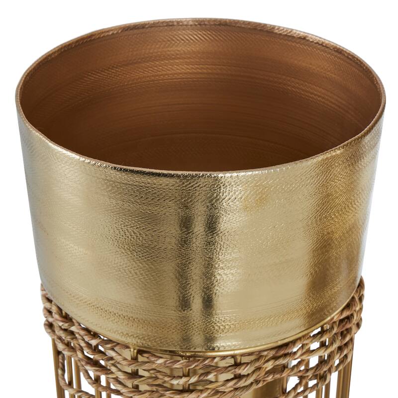 Silver or Gold Metal Caged Wire Planter with Woven Seagrass Accents (Set of 3)