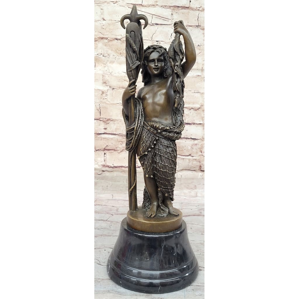 Bronze Sculpture Of Young Imitative Fisherman Boy By Albert Ernest Carrier Belleuse