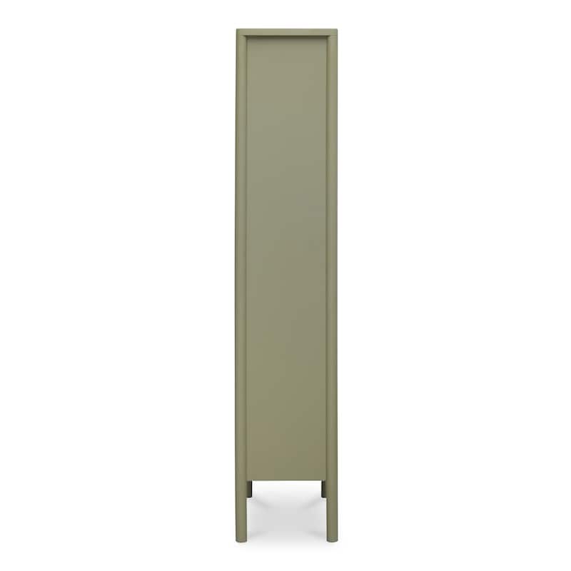 NADAAL STUDIOS Delmira Tall Cabinet, Millwork-Inspired with Glass Front and Dowel Legs, Green