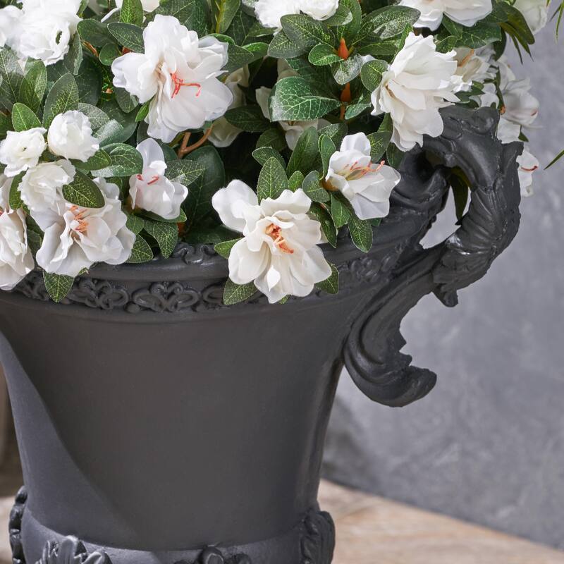DELPHINE URN Black Magnesium Oxide Planter 15.5x11.25x19.25 Inch Roman Style Indoor/Outdoor with Drainage