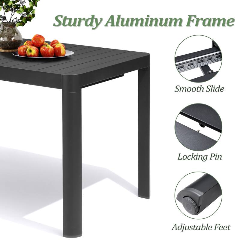 7/9PC Outdoor Aluminum Expandable Patio Dining Sets Extension Table with Rattan Chair