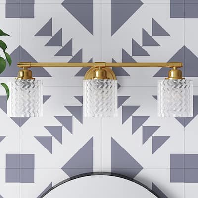 Modern 3-Light Textured Cylinder Glass Shade Vanity Light for Bathroom